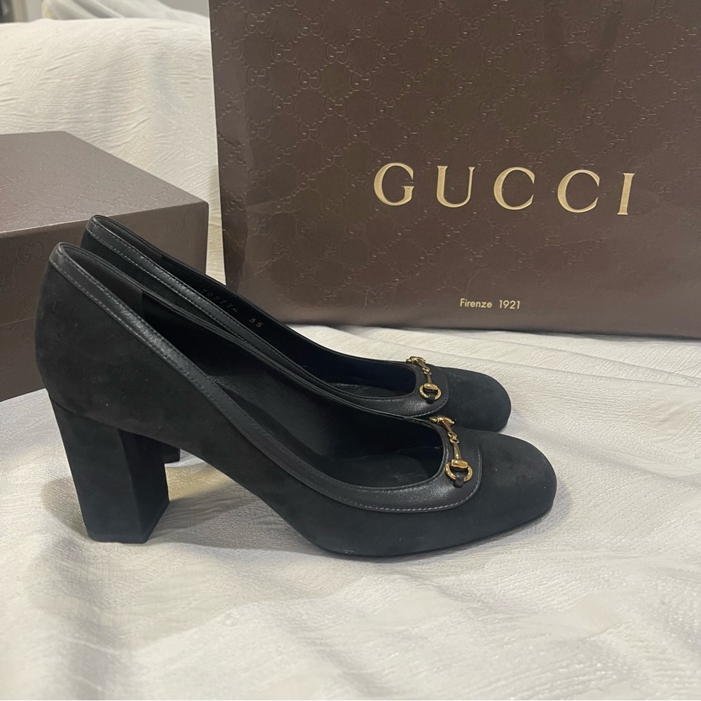 GUCCI Scamosciato Block Heels in Black Suede